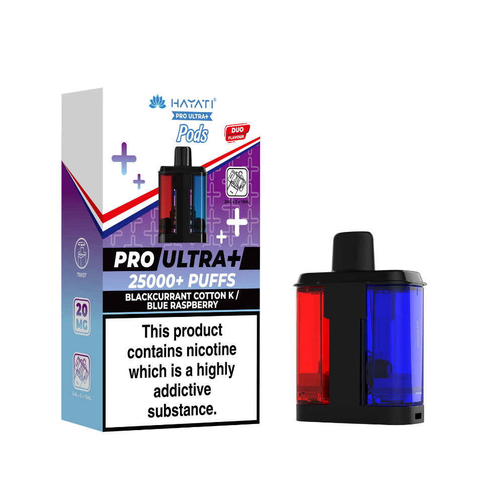 Hayati Pro Ultra Plus 25k Prefilled Pods Blackcurrant Cotton K/Blue Raspberry