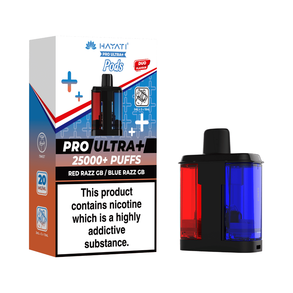 Hayati Pro Ultra Plus 25k Prefilled Pods Red Razz GB / Blue Razz GB - EUK